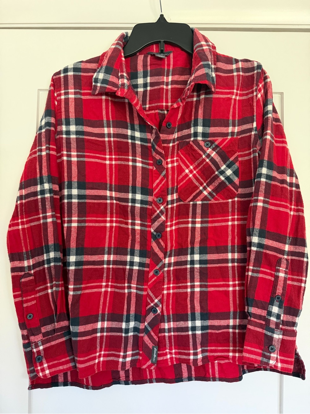 Eddie Bauer Red and Black Plaid Flannel Women’s Shirt Size M